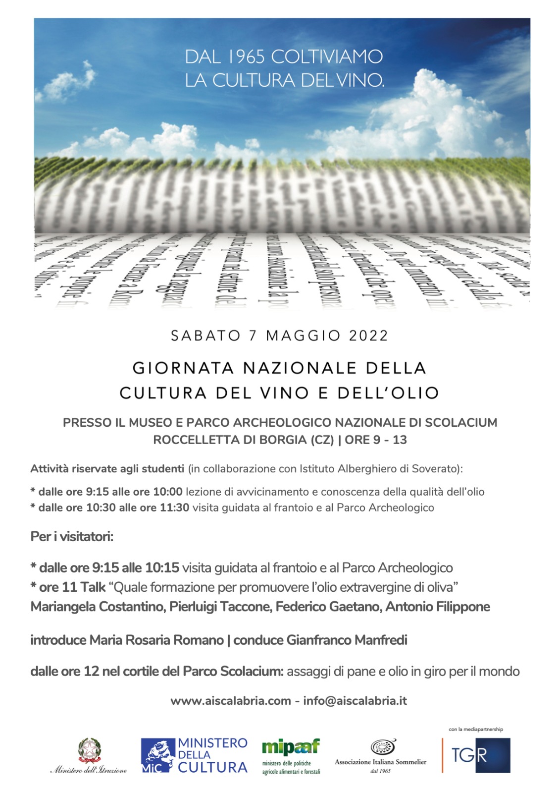 7 Maggio 2022 - Giornata Nazionale della Cultura del Vino e dell’Olio a Scolacium
