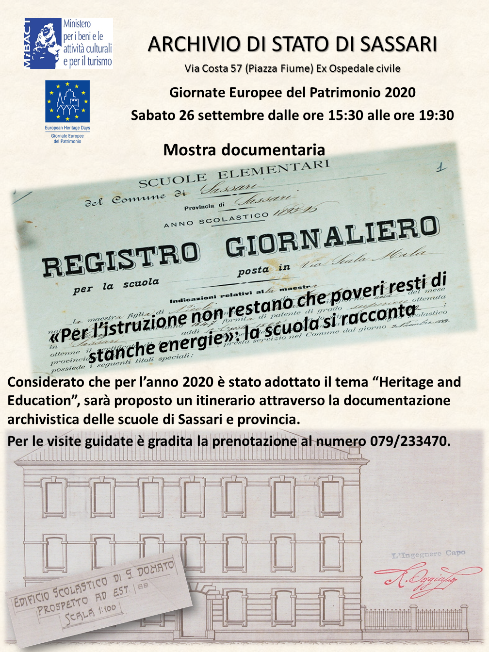 Giornate Europee del Patrimonio 2020: Apertura straordinaria dalle ore 15:30 alle 19:30.