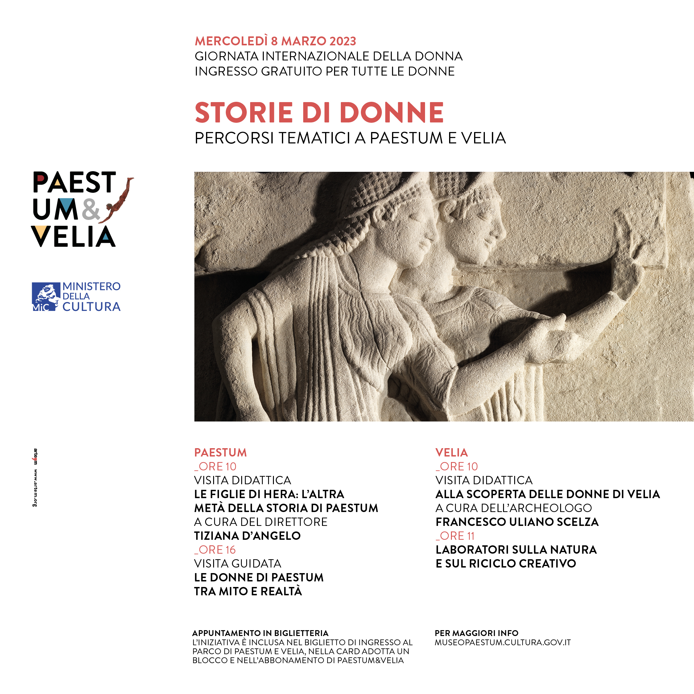 Mercoledì 8 marzo 2023: “Storie di donne. Percorsi tematici per tutti a Paestum e Velia” e con l’ingresso gratuito per tutte le donne.
