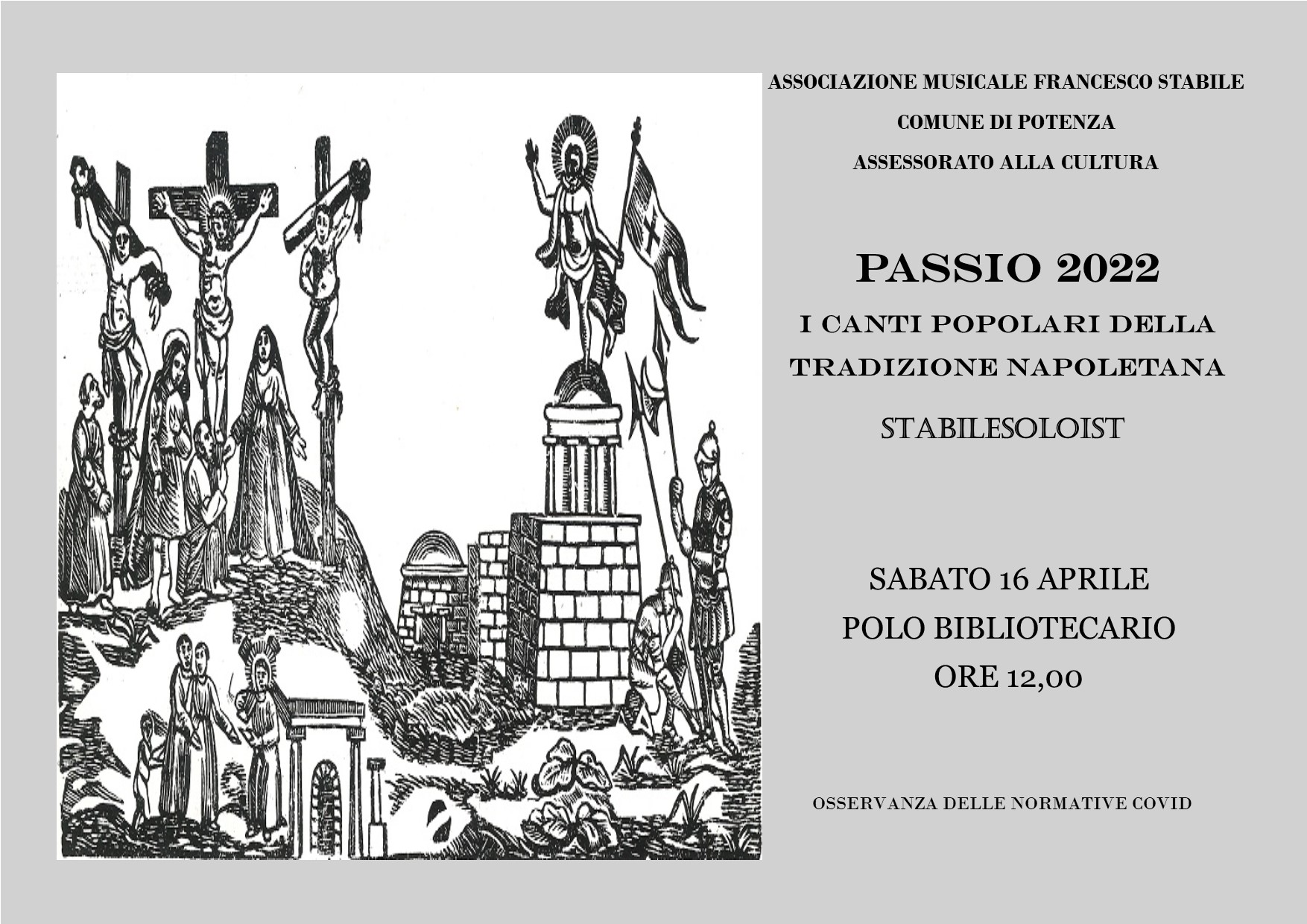 PASSIO 2022. I canti popolari della tradizione napoletana. Ultimo appuntamento sabato 16 aprile alle 12 al Polo Bibliotecario di Potenza