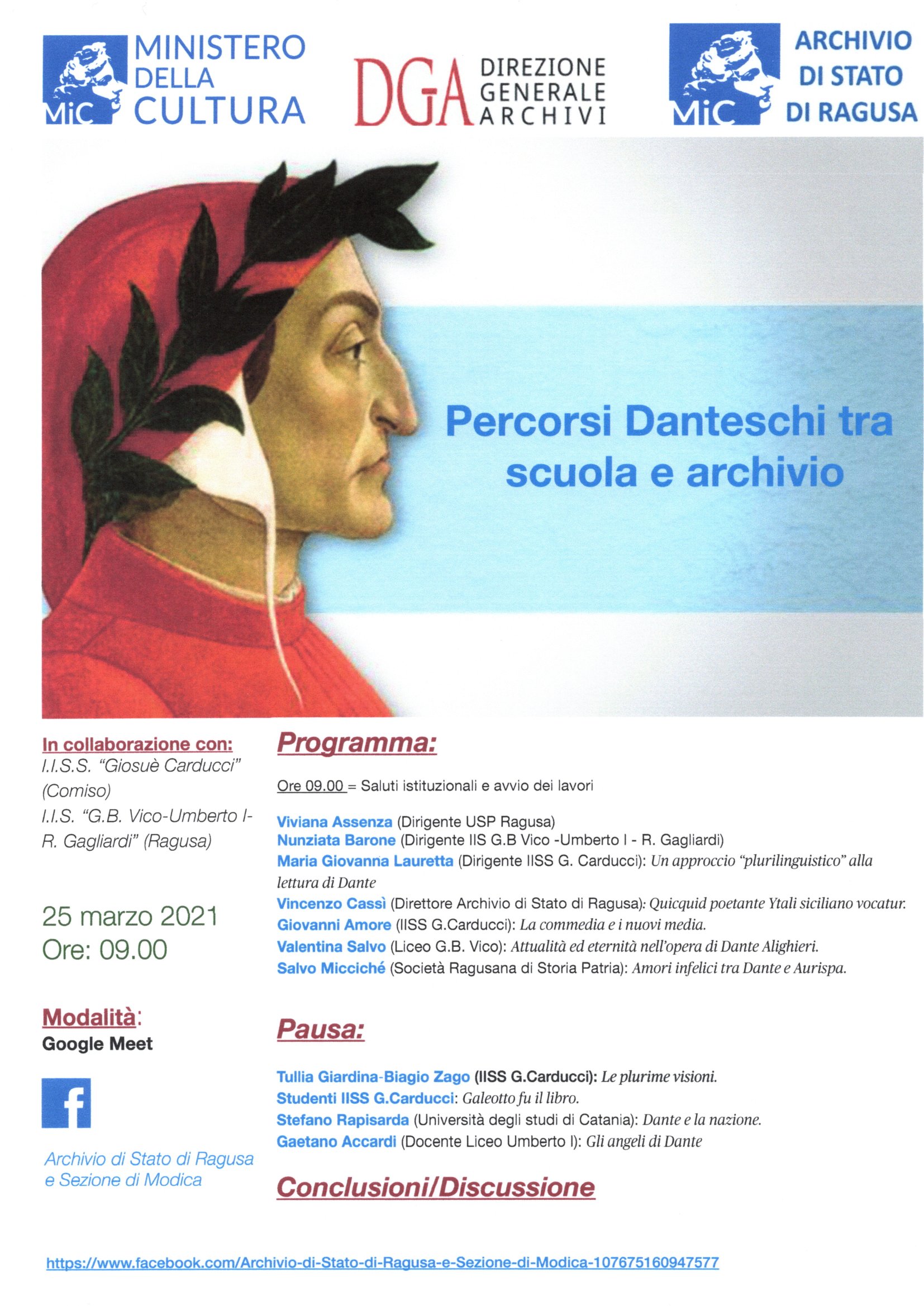 Convegno: "Percorsi danteschi tra scuola e archivio" (Archivio di Stato di Ragusa - 25.03.2021)