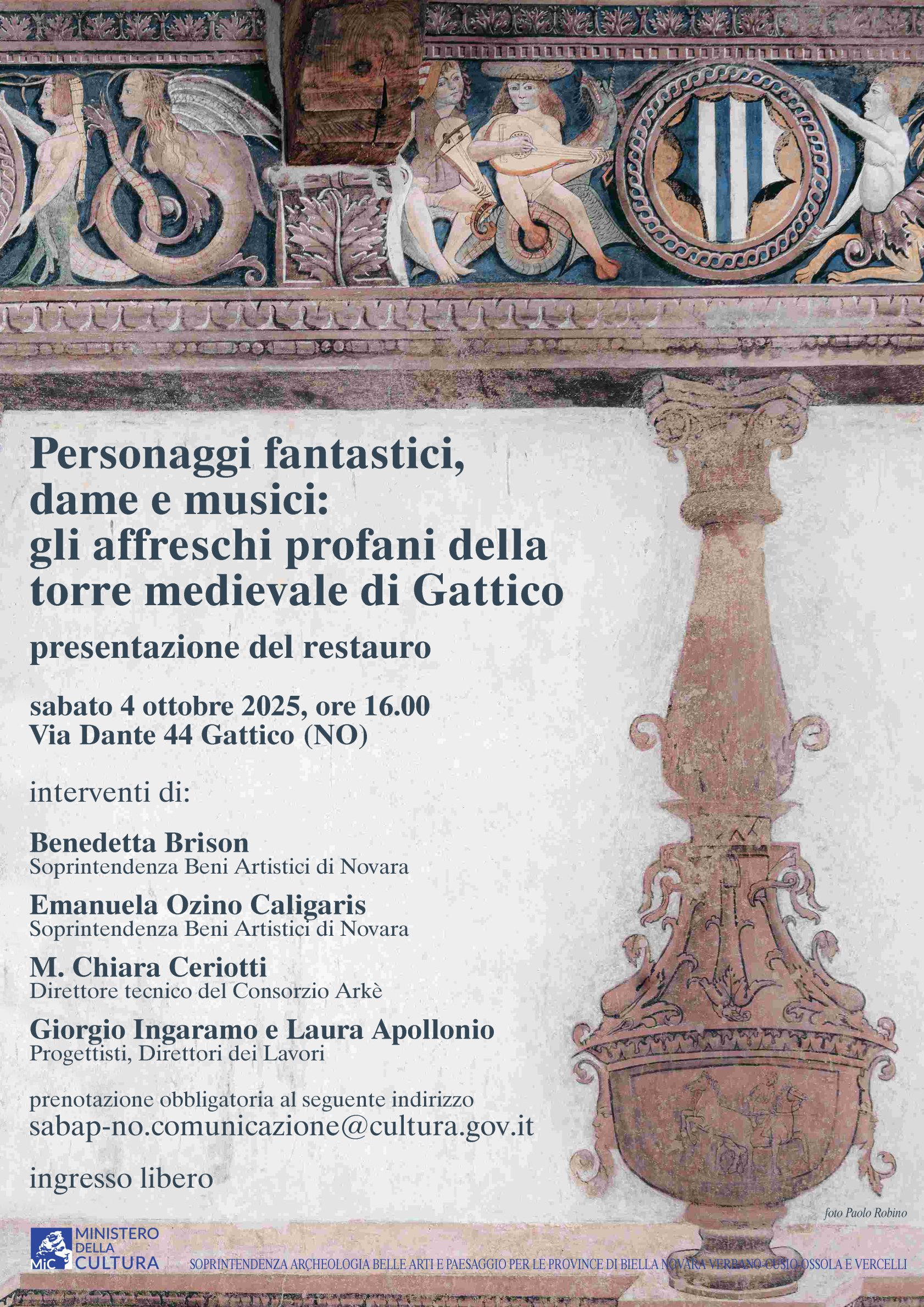Personaggi fantastici, dame e musici: gli affreschi profani della torre medievale di Gattico