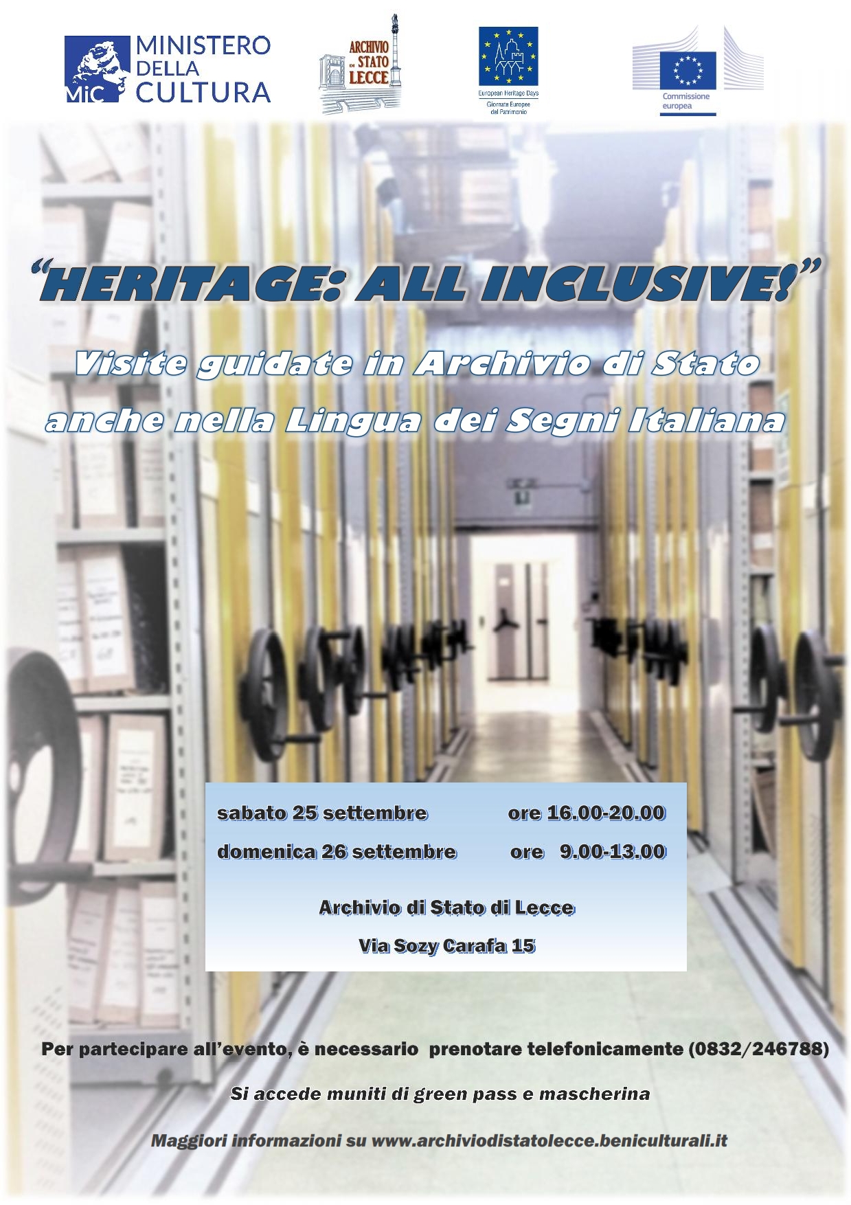 “Heritage: all inclusive!”: Visite guidate in Archivio di Stato, disponibili anche nella Lingua dei Segni Italiana