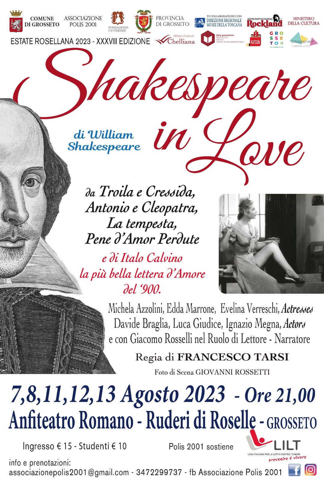 Spettacolo teatrale "Shakespeare in Love. Da Troilo e Cressida, Antonio e Cleopatra, la Tempesta" a cura dell'Associazione Culturale Polis 2001
