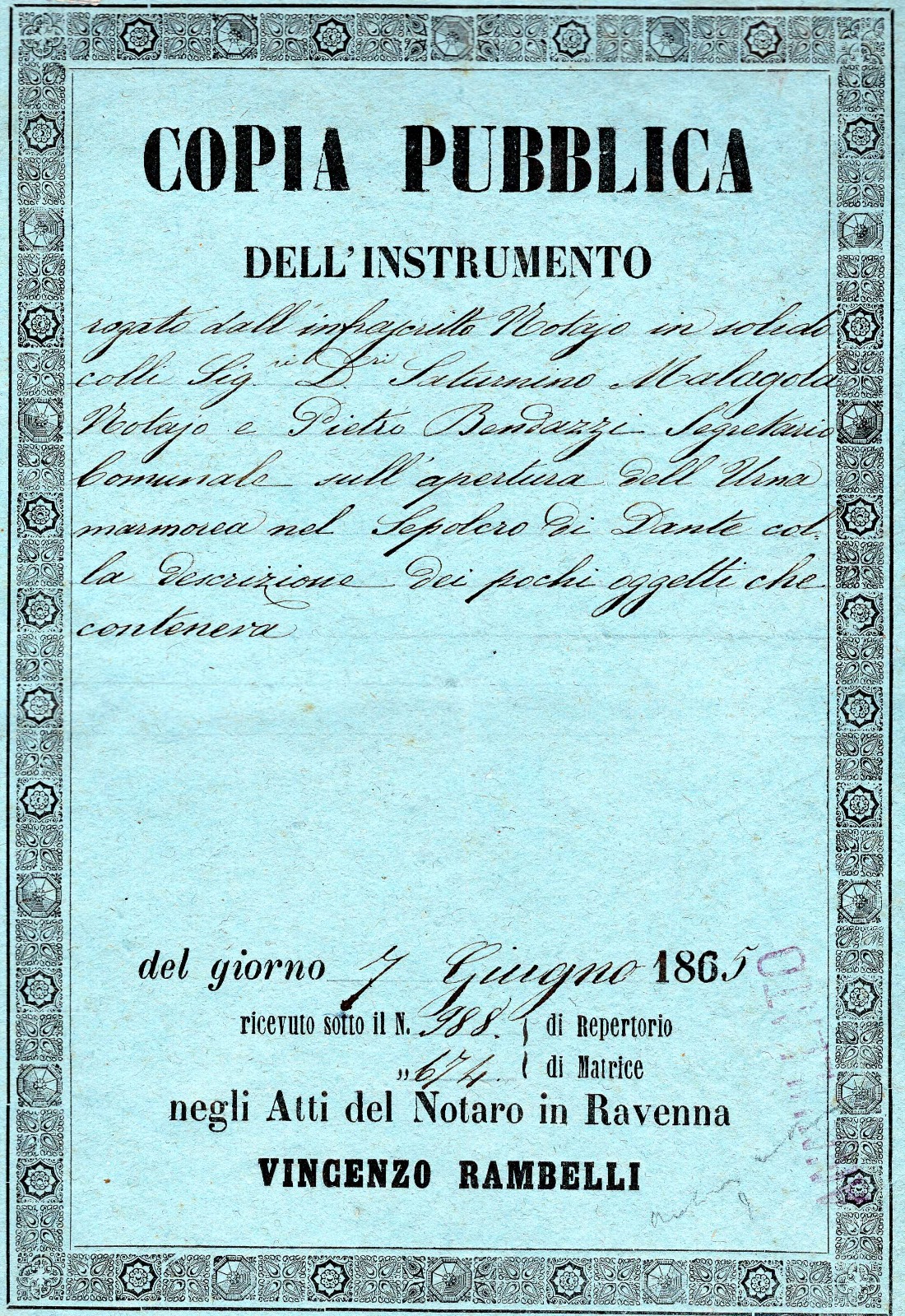 Dantedì all'Archivio di Stato di Roma - Ossa Dantis. Il mistero della sepoltura del "Divin Poeta"
