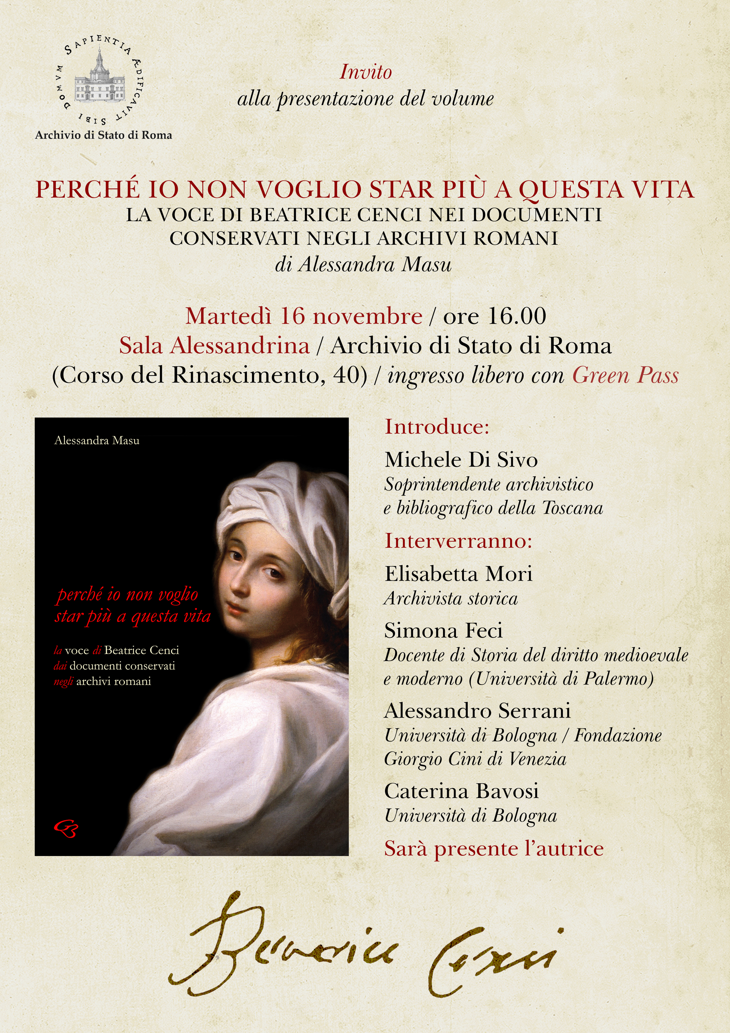 Perchè io non voglio star più a questa vita. La voce di Beatrice Cenci dai documenti conservati negli archivi romani