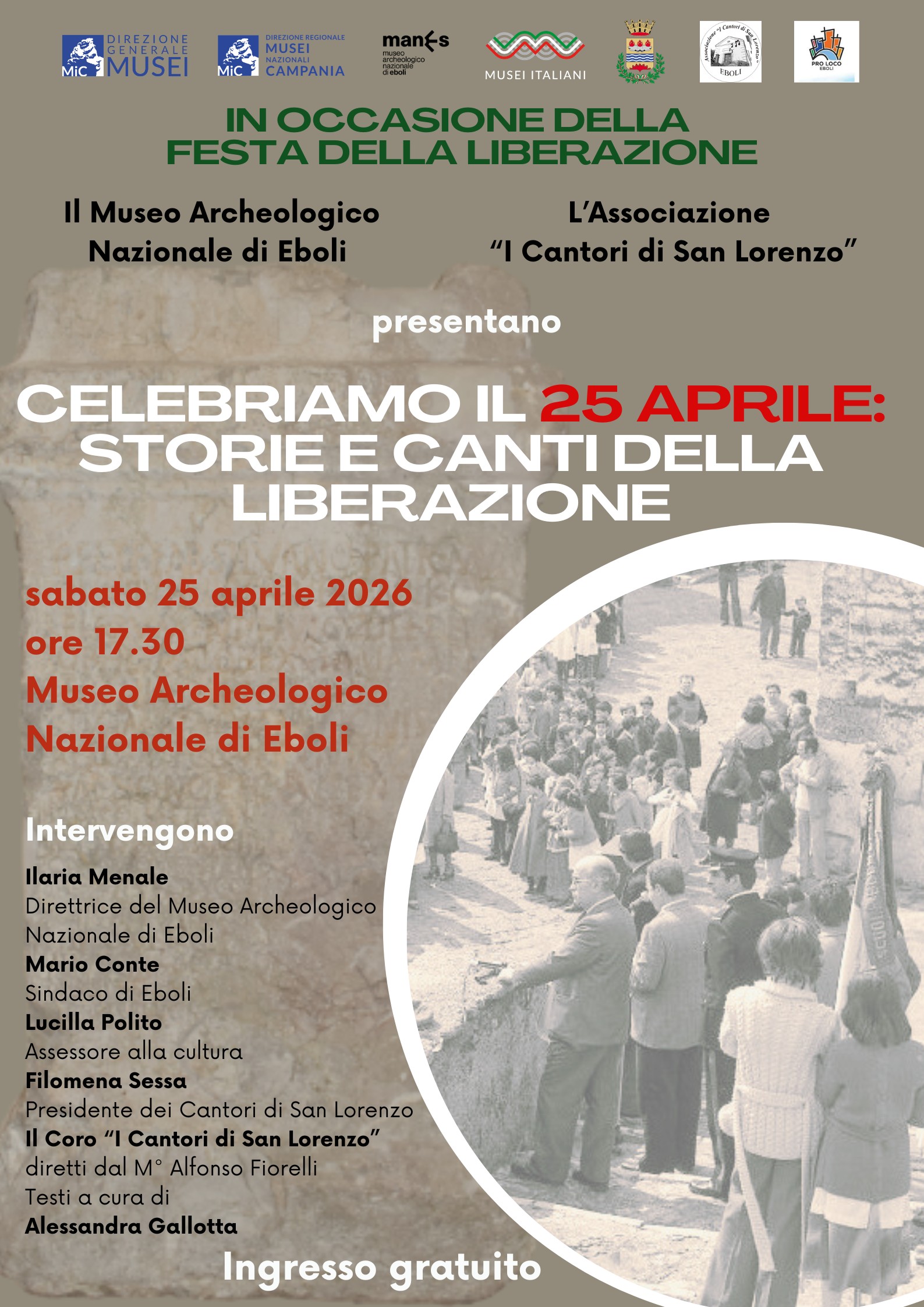 Celebriamo il 25 aprile: storie e canti della liberazione | Ingresso gratuito al Museo archeologico nazionale di Eboli