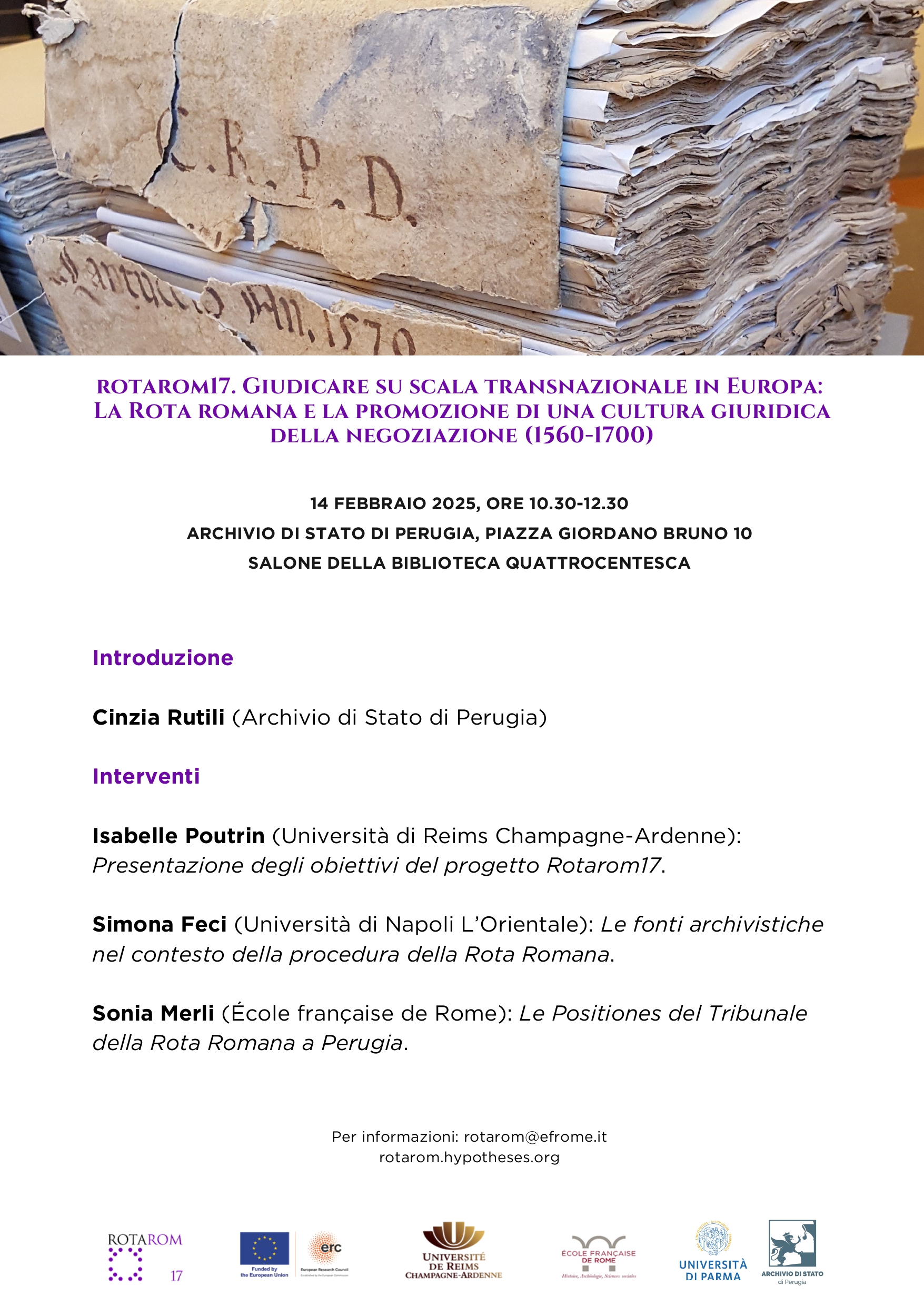 Fonti del tribunale della Sacra Rota a Perugia: presentazione del progetto Rotarom17