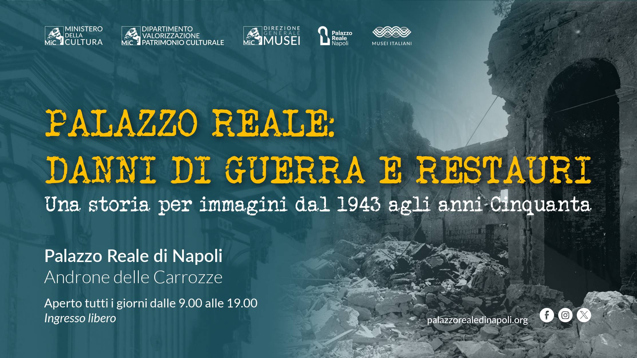 Nell’Androne delle Carrozze torna l’allestimento “Palazzo Reale: danni di guerra e restauri. Una storia per immagini dal 1943 agli anni Cinquanta”