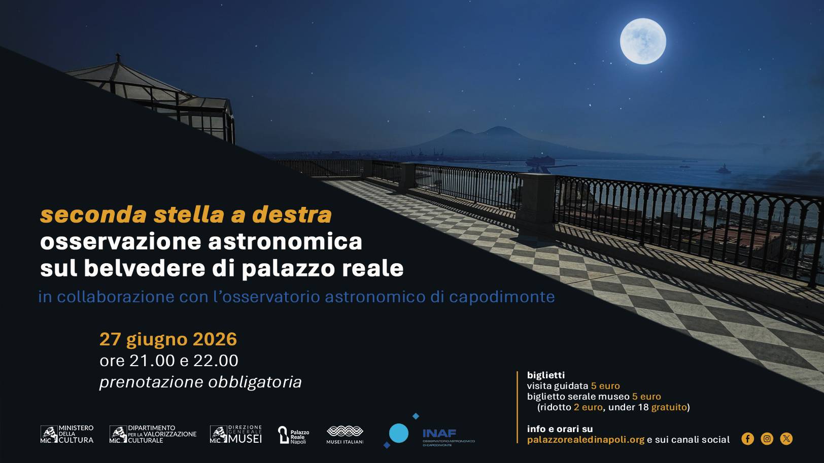 Seconda stella a destra: Apertura serale straordinaria con osservazione delle stelle al Palazzo Reale di Napoli
