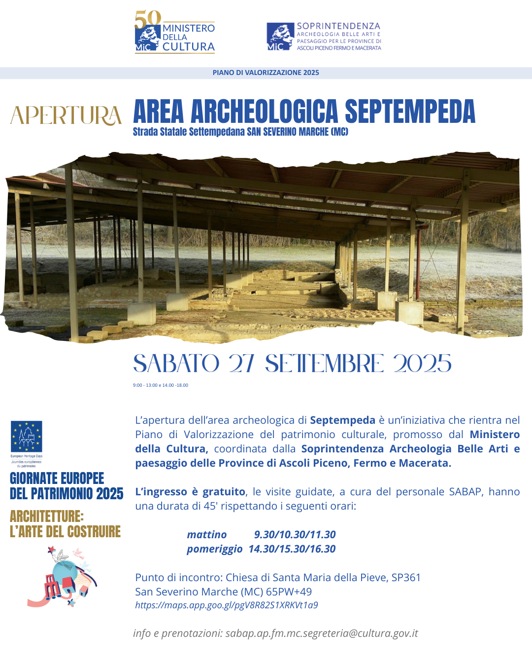 Apertura dell’Area Archeologica di Septempeda – SAN SEVERINO MARCHE (MC)