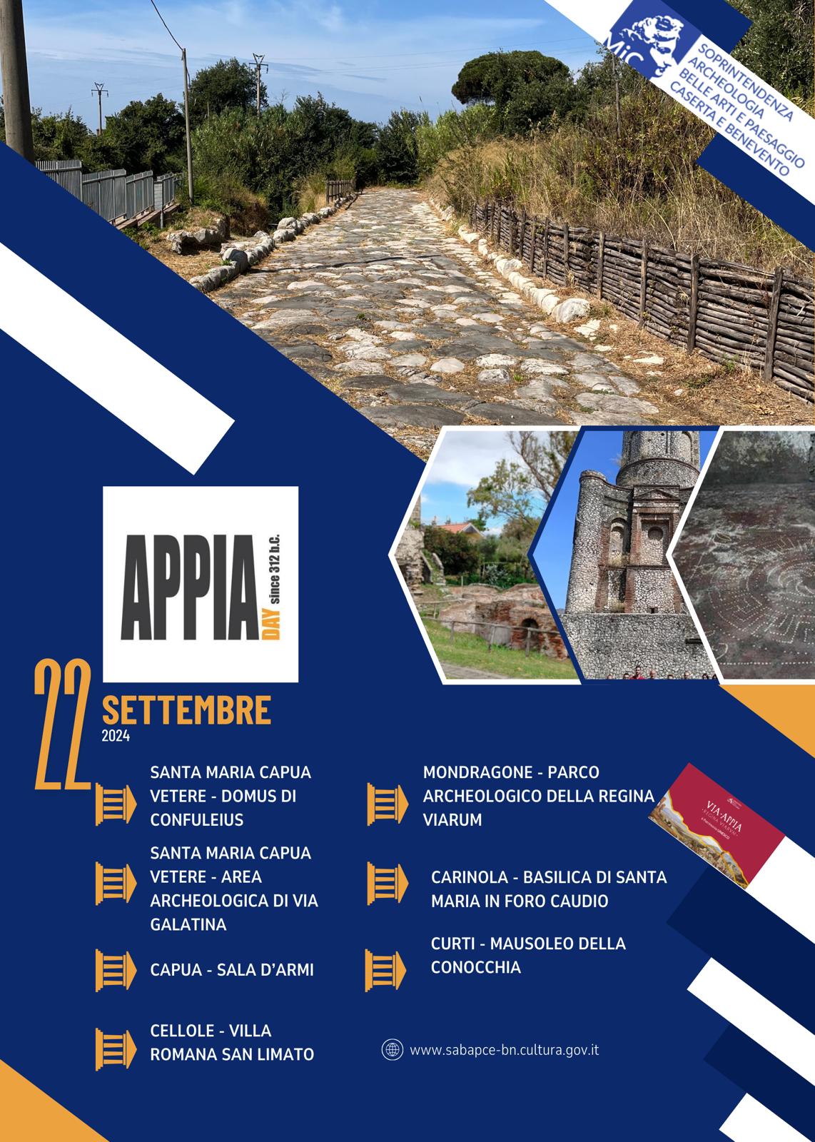 La Soprintendenza Archeologia belle arti e paesaggio per le province di Caserta e Benevento aderisce all'Appia day 2024 con l'apertura straordinaria dei suoi siti e la rubrica digitale e social “I diari della Soprintendenza”