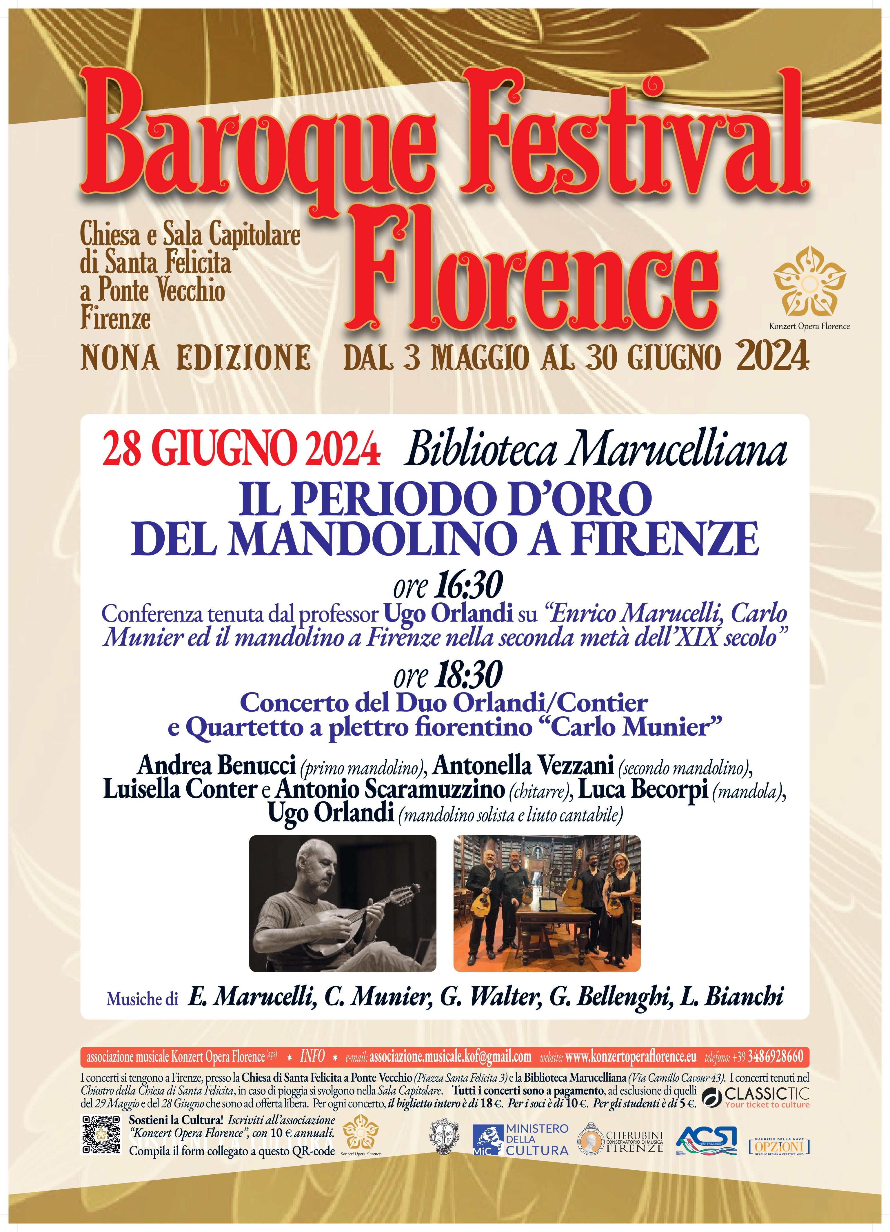 Conferenza e concerto: IL PERIODO D'ORO DEL MANDOLINO A FIRENZE nell'ambito del BAROQUE FESTIVAL FLORENCE