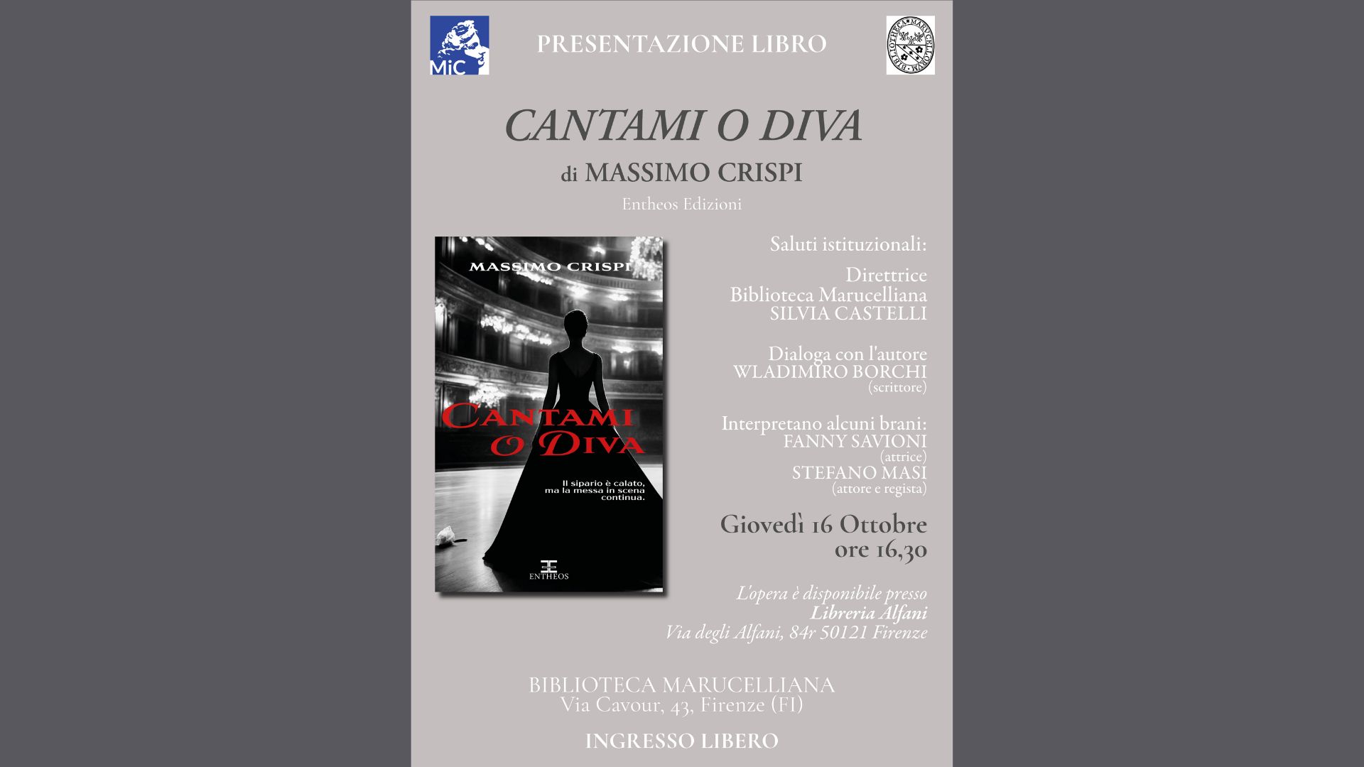 Presentazione del libro CANTAMI O DIVA di Massimo Crispi