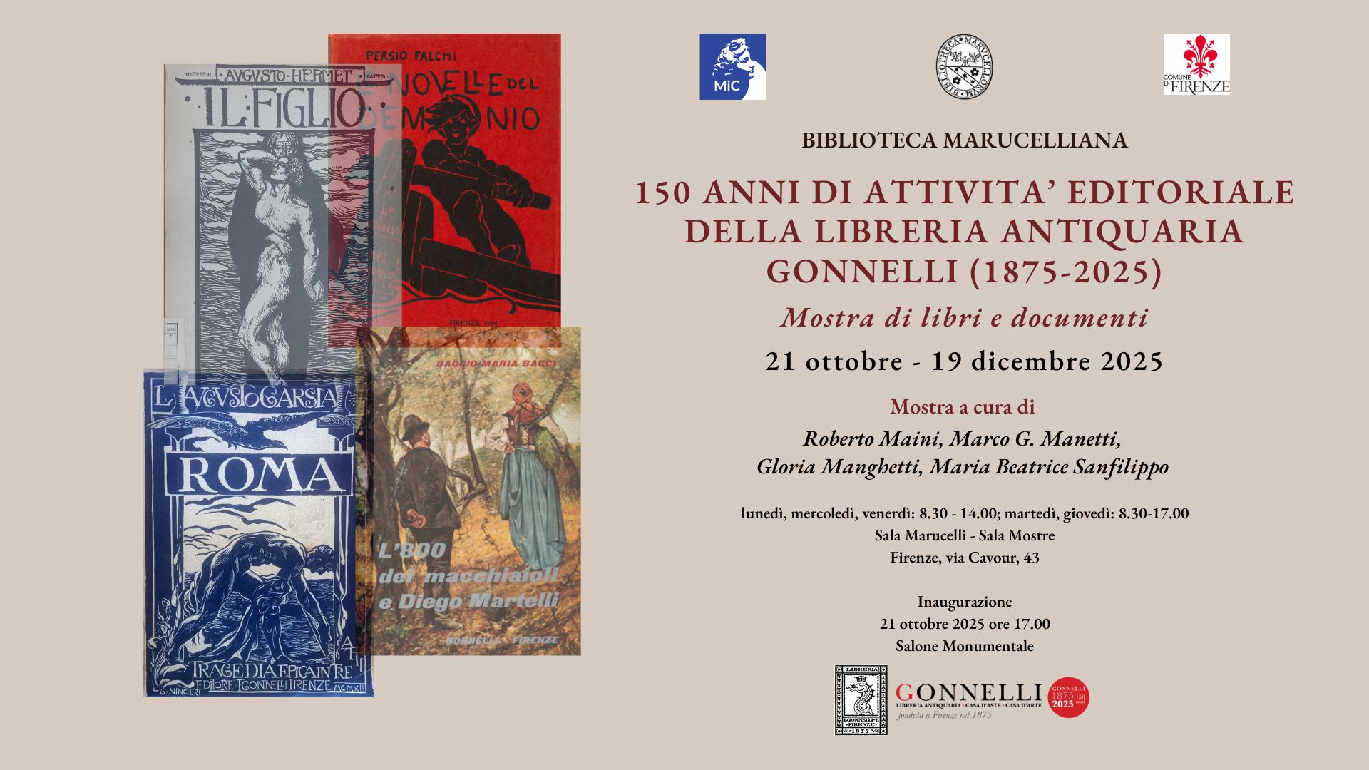 Mostra 150 ANNI DI ATTIVITÀ EDITORIALE DELLA LIBRERIA ANTIQUARIA GONNELLI (1875–2025) - Mostra di libri e documenti