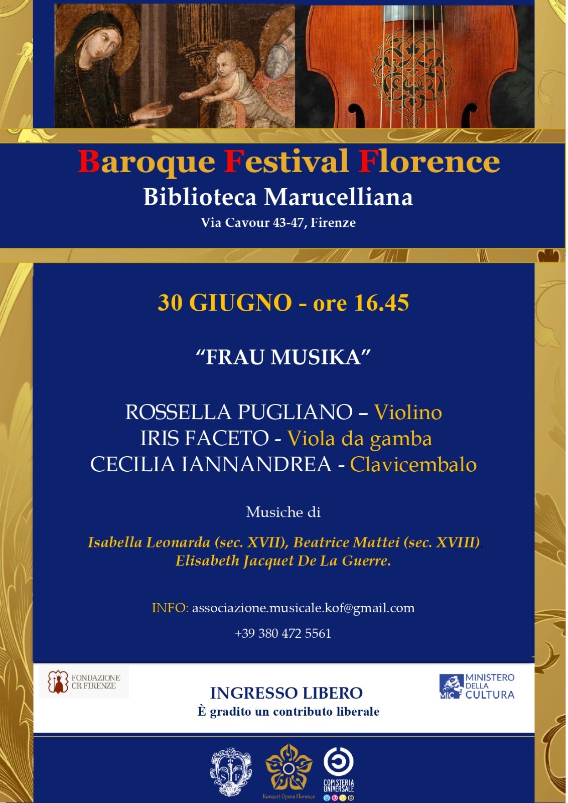 FRAU MUSICA per la Rassegna "BAROQUE FESTIVAL FLORENCE" alla Marucelliana