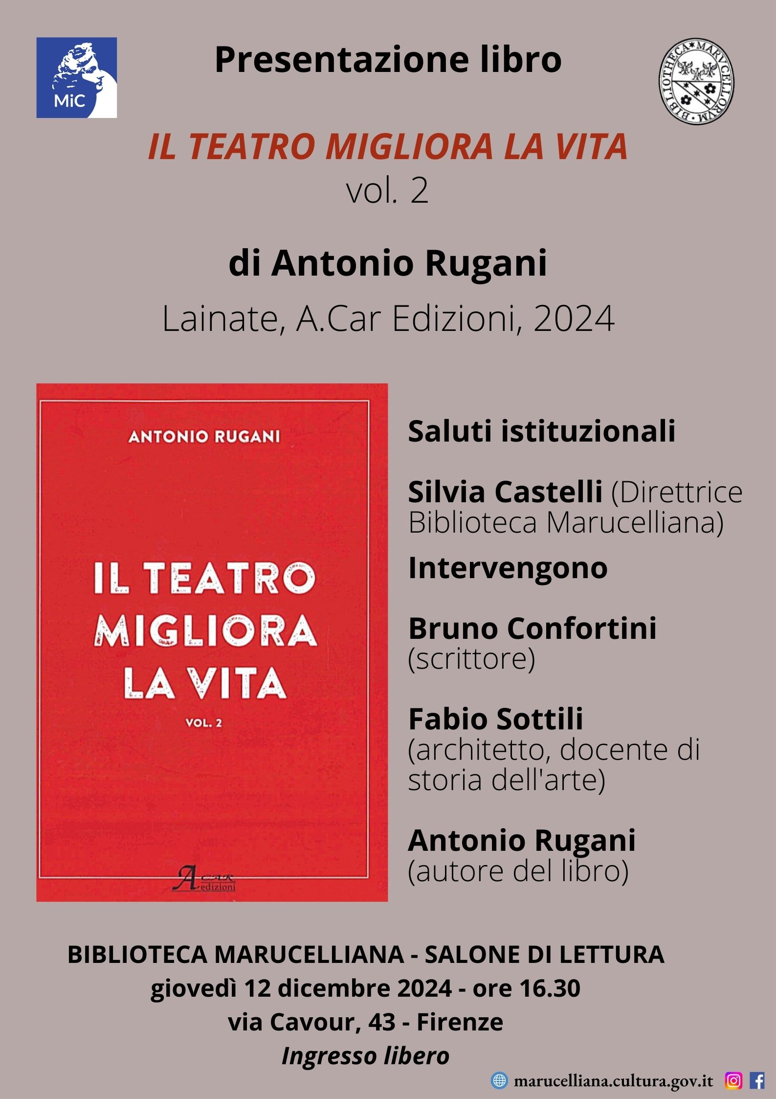 Presentazione libro: "Il teatro migliora la vita" (vol. 2) di Antonio Rugani