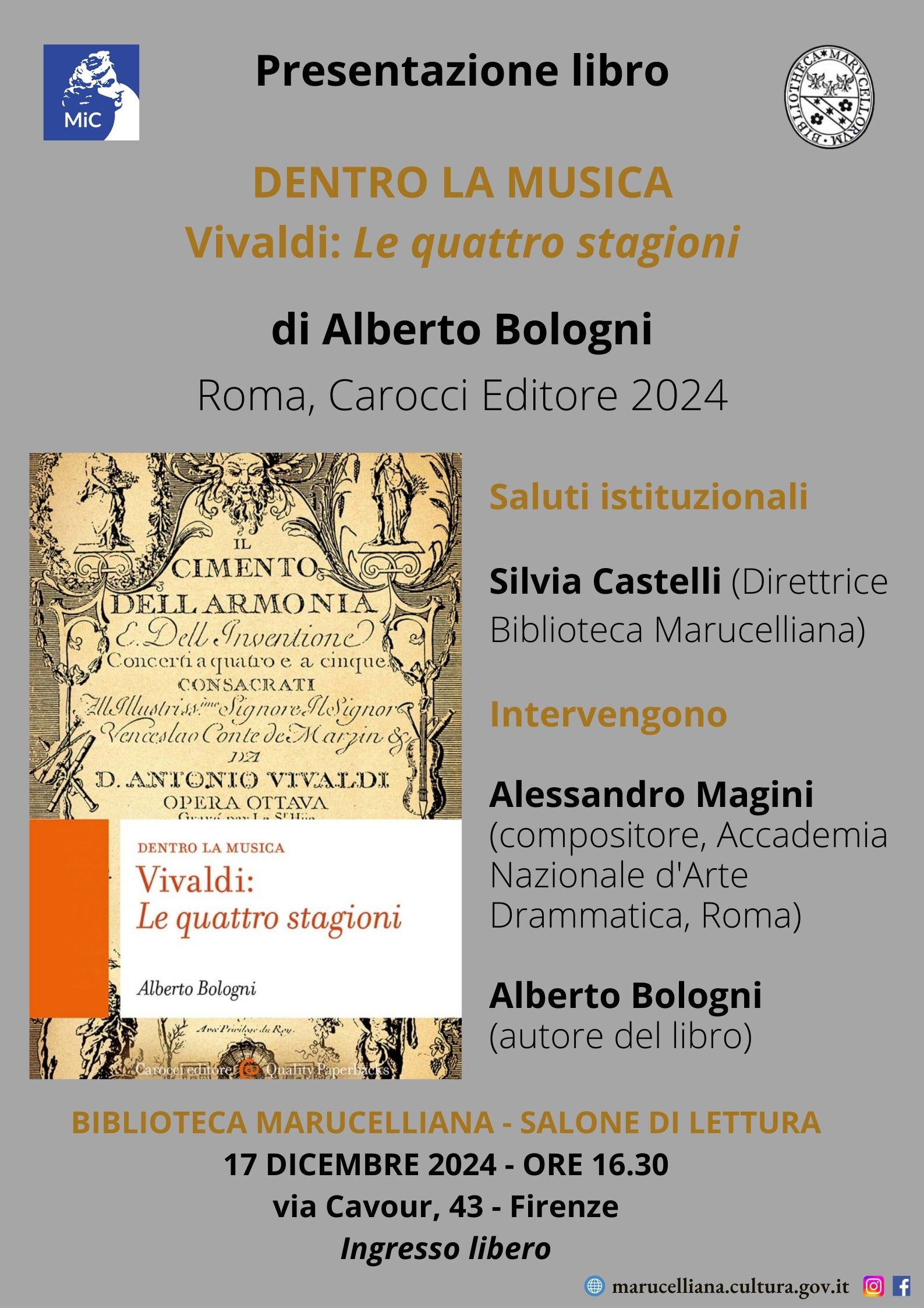 Presentazione del libro di Alberto Bologni VIVALDI: LE QUATTRO STAGIONI