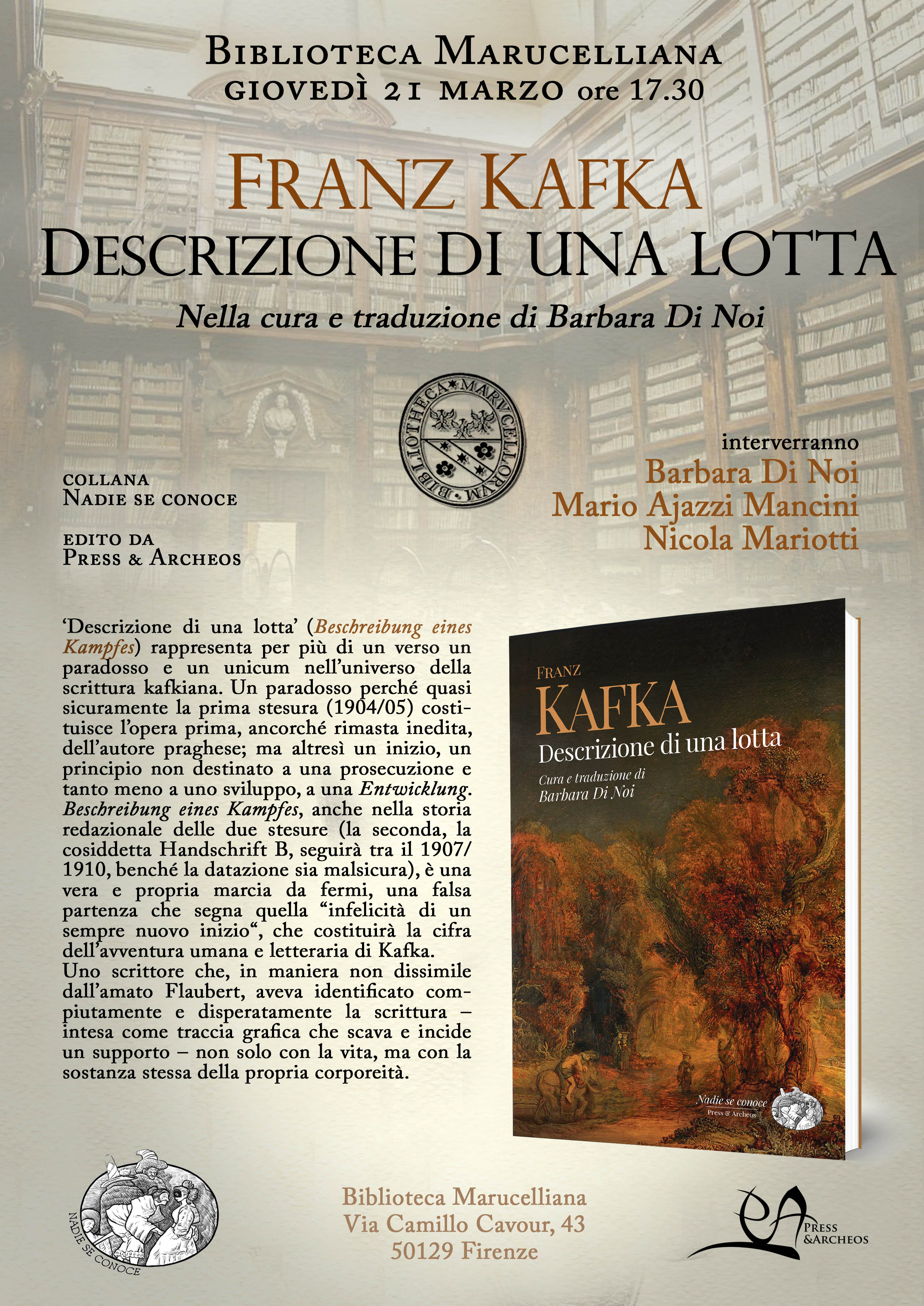 Presentazione del volume di Franz Kafka: DESCRIZIONE DI UNA LOTTA