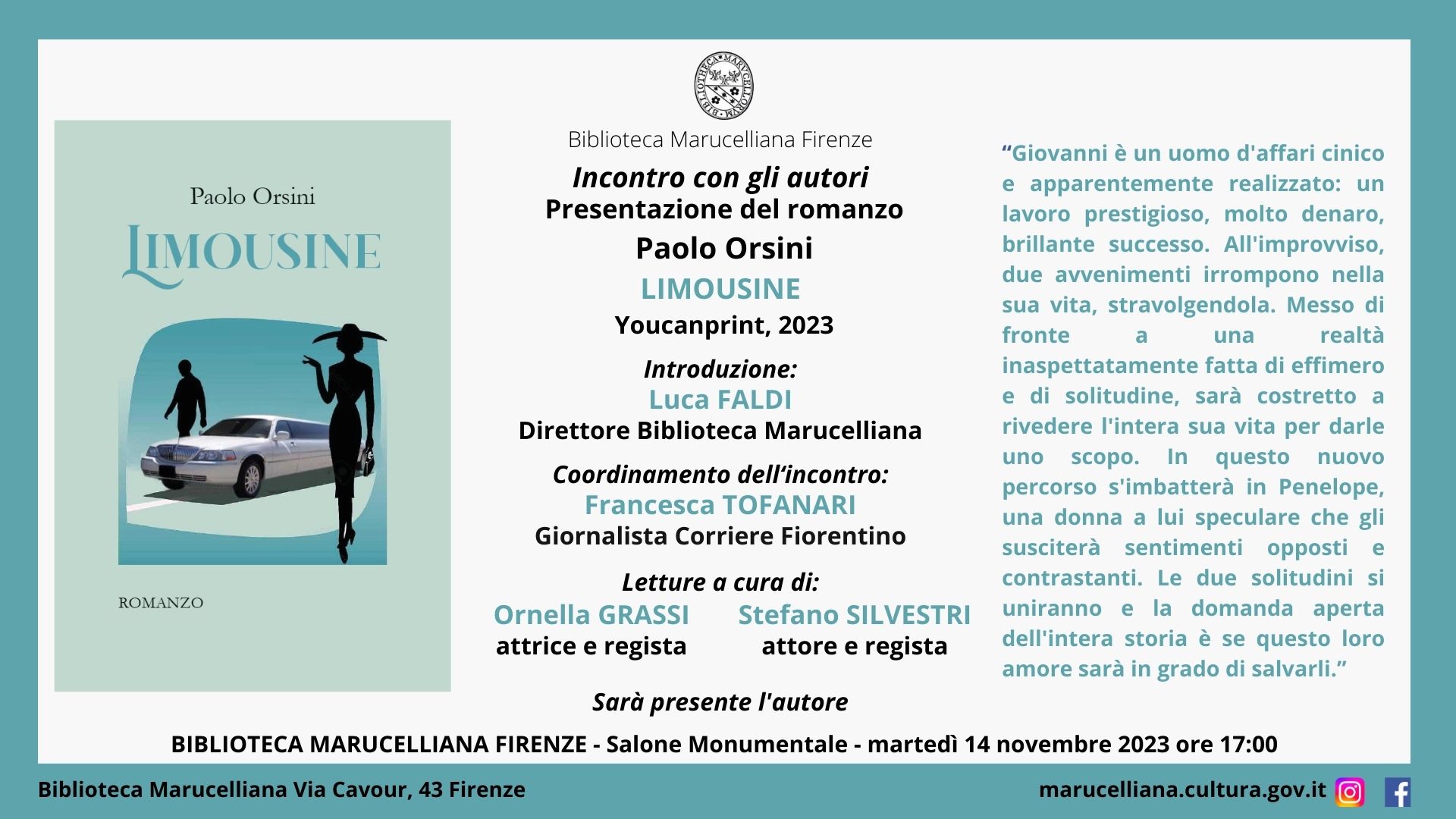 Presentazione del romanzo di Paolo Orsini LIMOUSINE