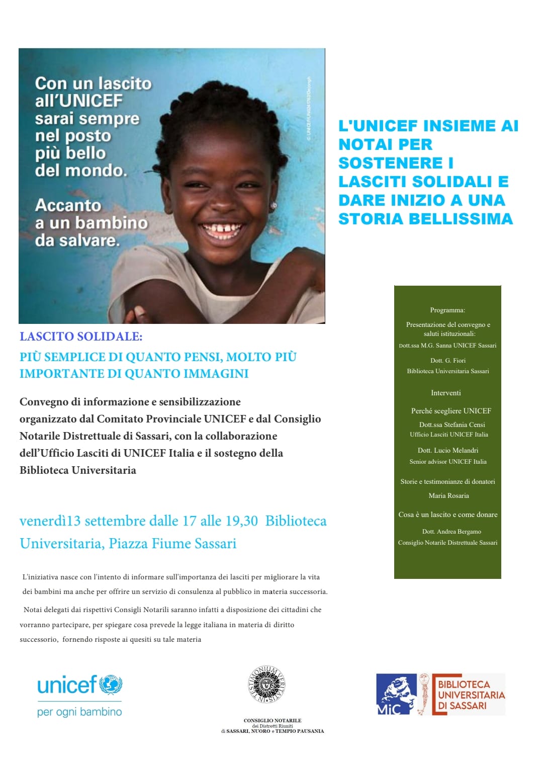 CONVEGNO UNICEF – “Lascito solidale: più semplice di quanto pensi, molto più importante di quanto immagini”