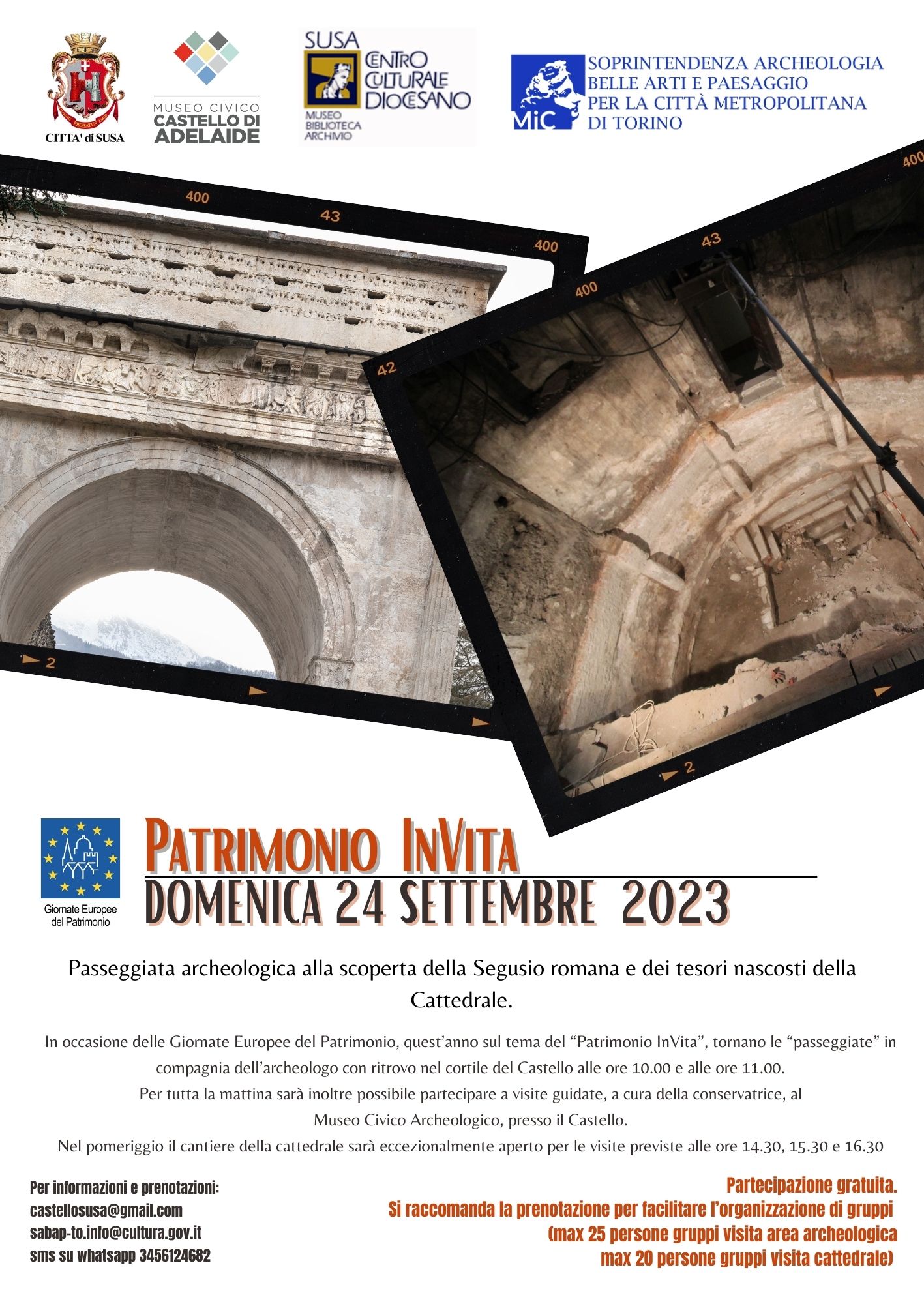 Giornate Europee del Patrimonio 2023 “Patrimonio InVita” Passeggiata archeologica alla scoperta della Segusio romana e dei tesori nascosti della Cattedrale