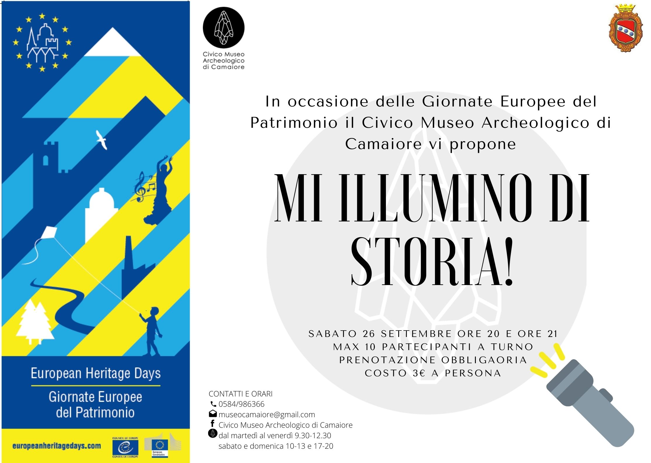 GEP 2020. sabato 26 e domenica 27 settembre. "Mi illumino di storia", visite guidate al civico Museo Archeologico di Camaiore (LU).
