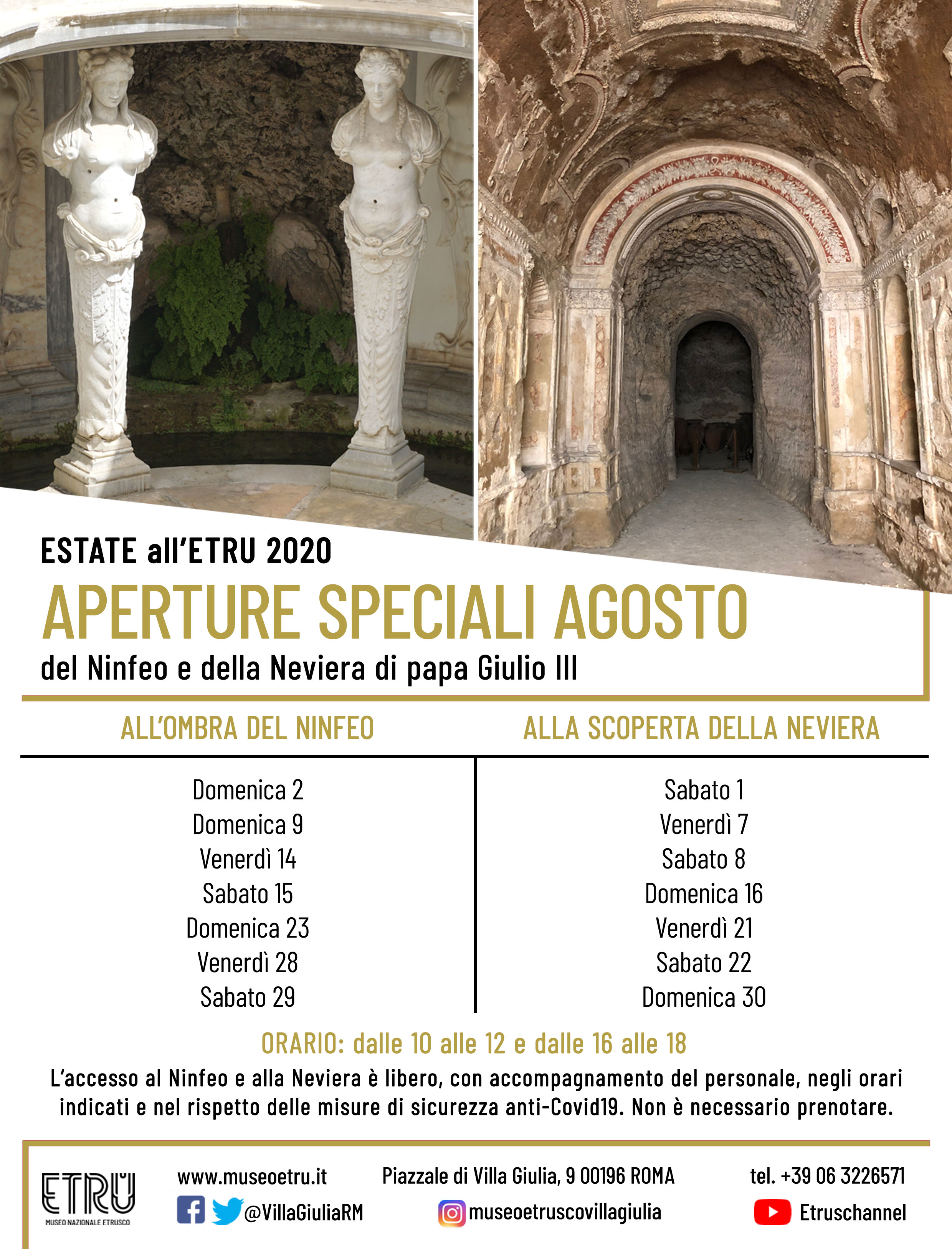 APERTURE SPECIALI DEL NINFEO E DELLA NEVIERA AGOSTO 2020
