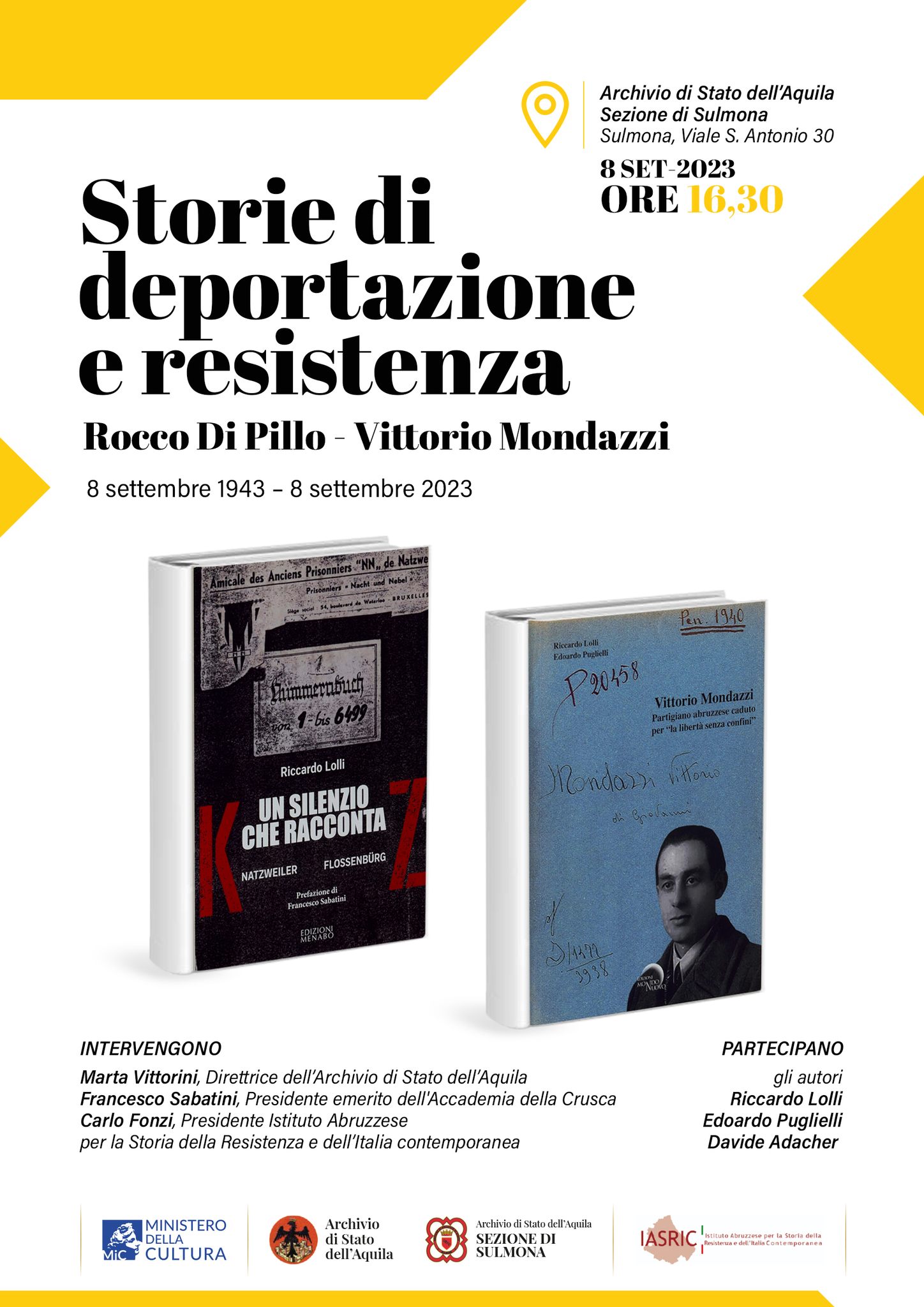 Storie di deportazione e di resistenza. Rocco Di Pillo – Vittorio Mondazzi. 8 settembre 1943 – 8 settembre 2023