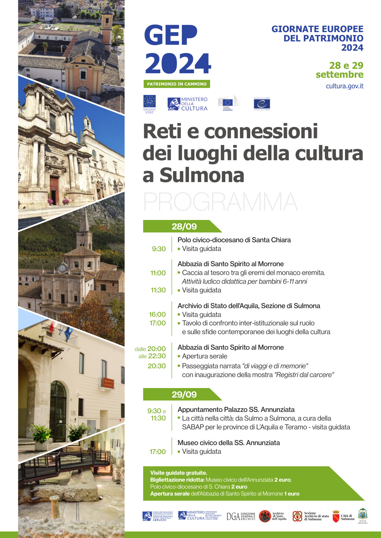 GEP 2024 “Patrimonio in cammino” - Gli eventi nei luoghi della cultura a Sulmona e il 28 e 29 settembre