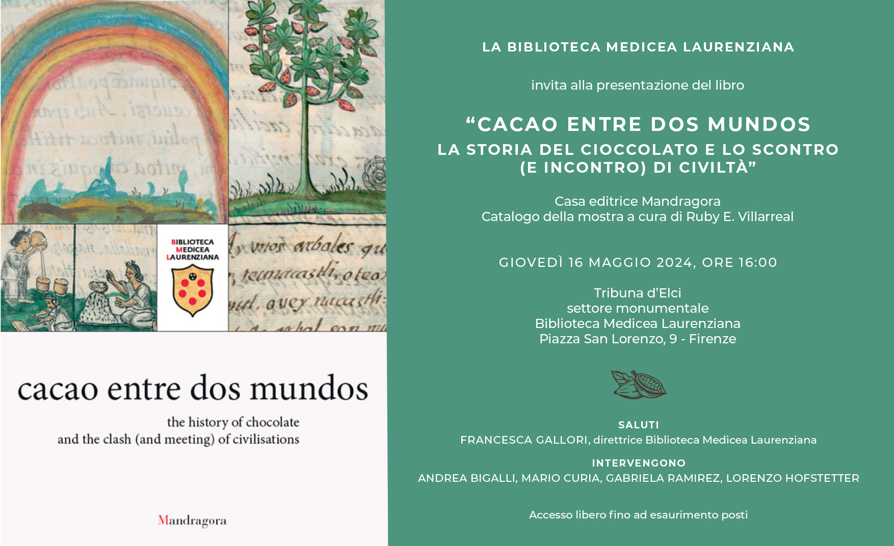 Presentazione del catalogo della mostra "Cacao entre dos mundos. La storia del cioccolato e lo scontro (e incontro) di civiltà"