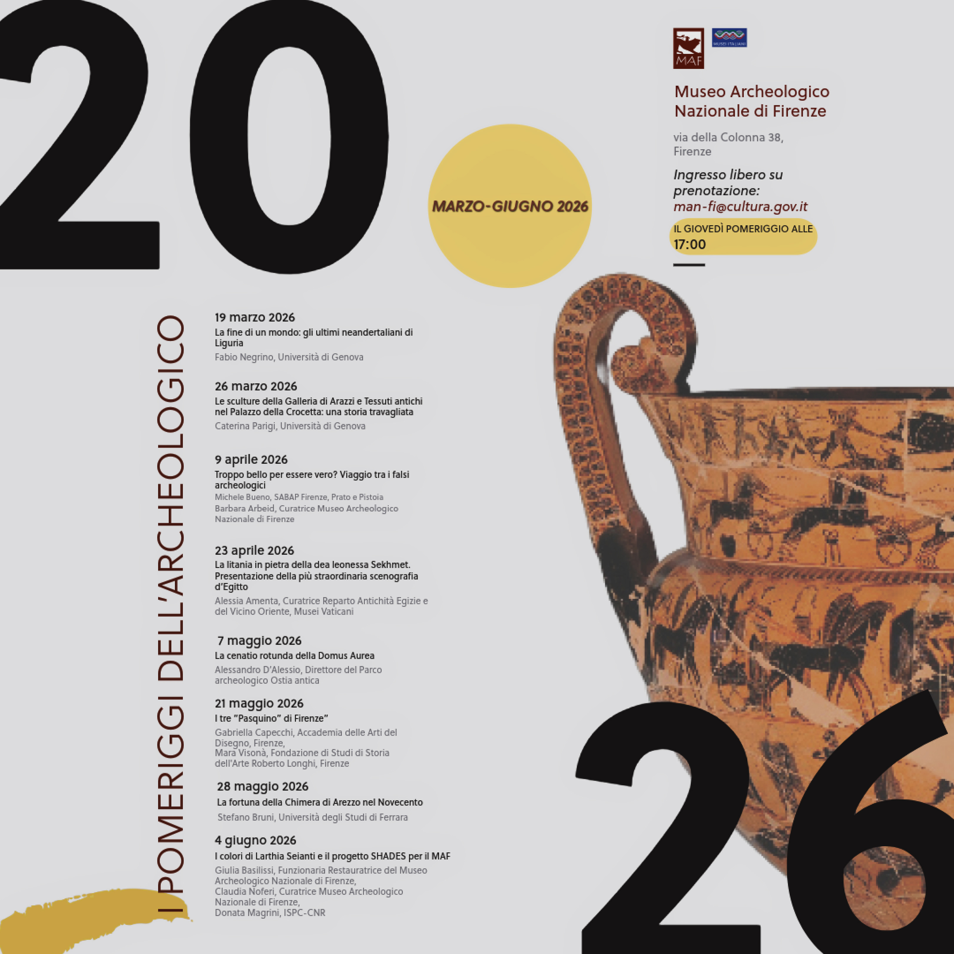 "Pomeriggi dell'Archeologico" al Museo archeologico nazionale di Firenze