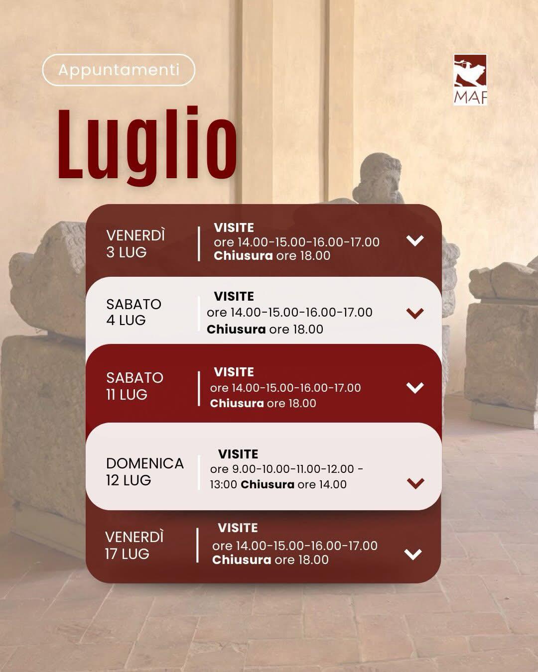 1° e 3° venerdì di ogni mese dal 1° aprile al 30 settembre (ultimo ingresso ore 17.00)