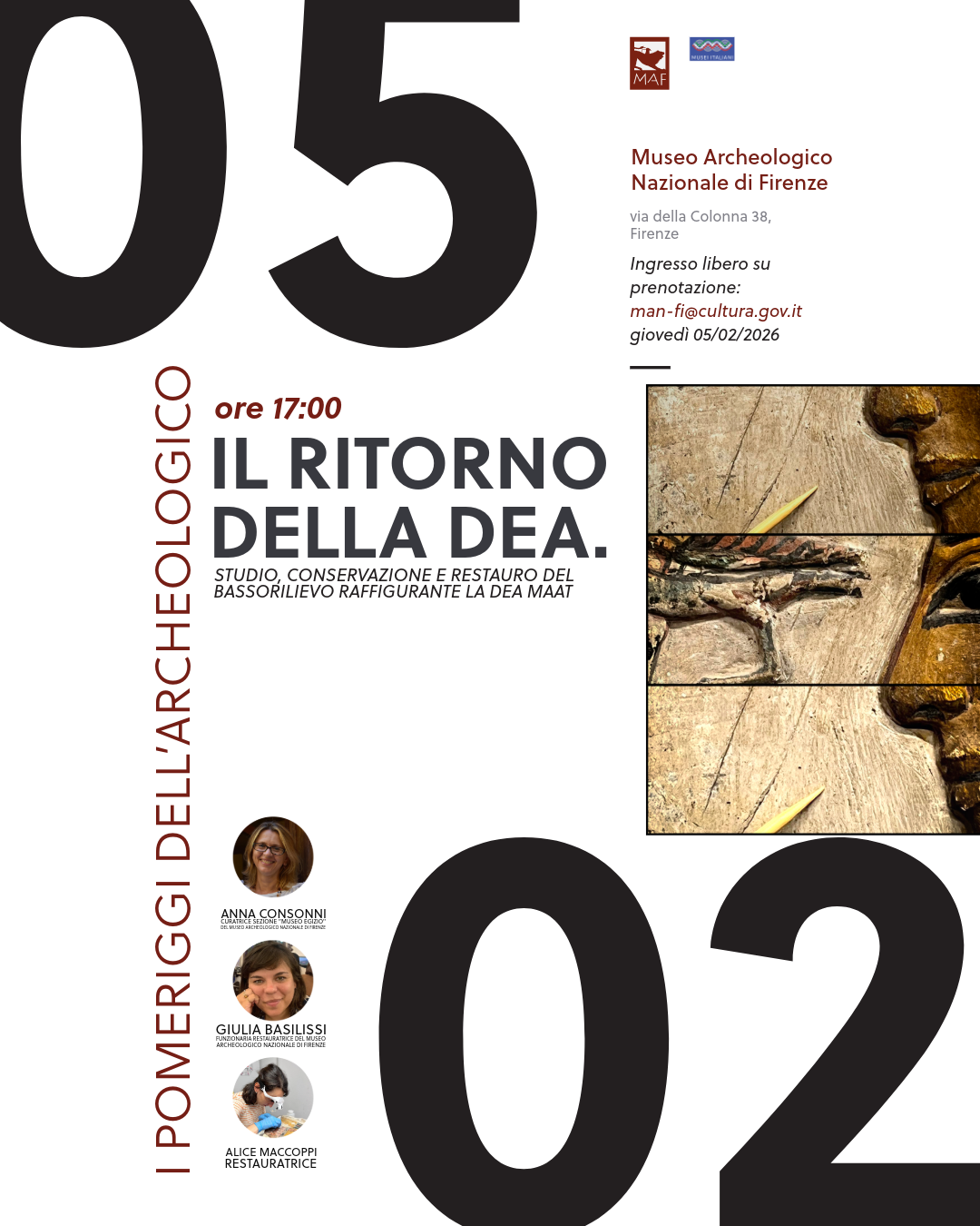 Il ritorno della dea. Studio, conservazione e restauro del bassorilievo raffigurante la dea Maat - I Pomeriggi dell'Archeologico