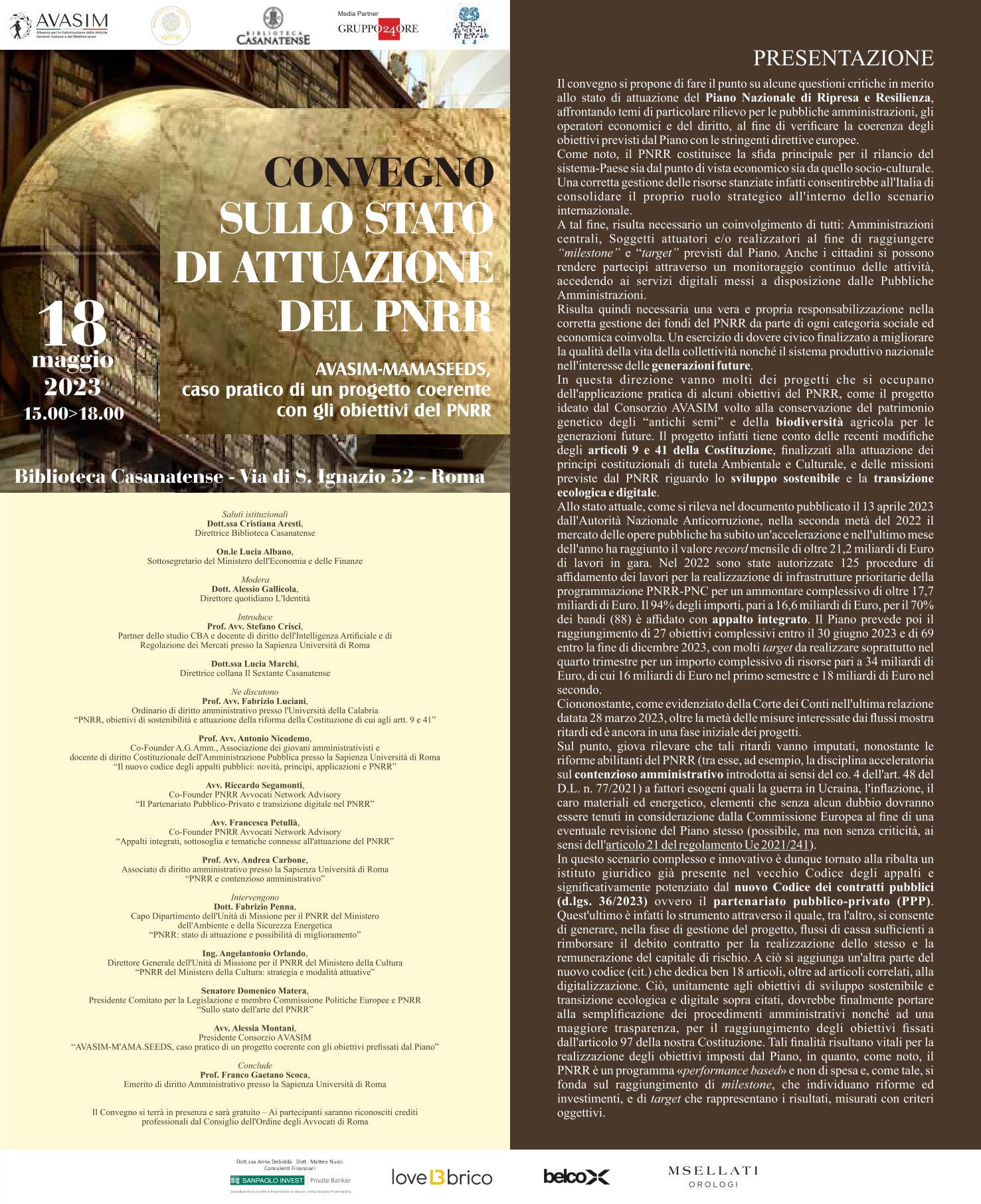 Convegno sullo Stato di Attuazione del PNRR. AVASIM - MAMASEEDS, caso pratico di un progetto coerente con gli obiettivi del PNRR