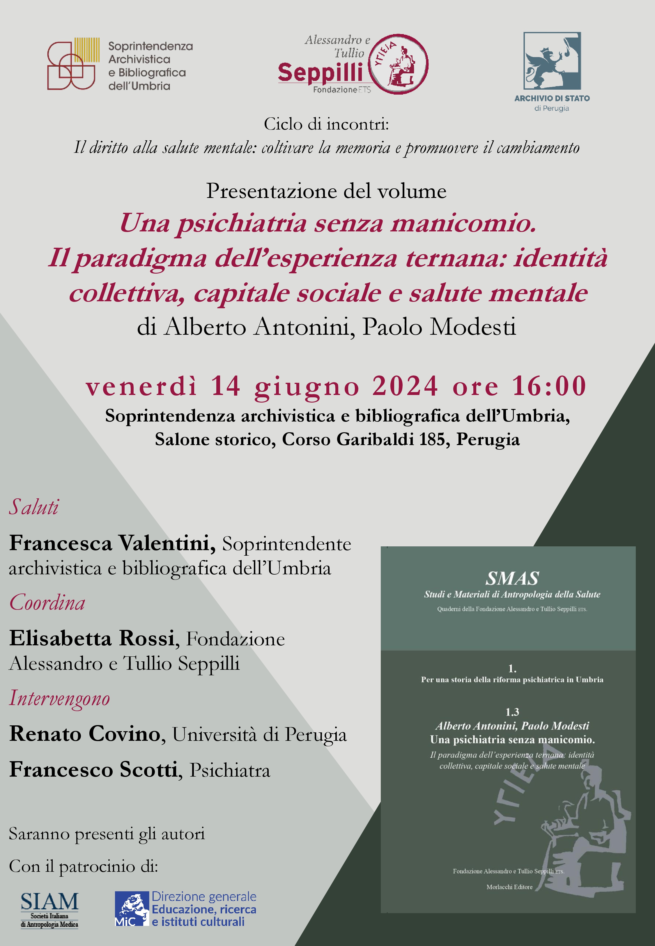 Presentazione del volume “Una psichiatria senza manicomio. Il paradigma dell’esperienza ternana”