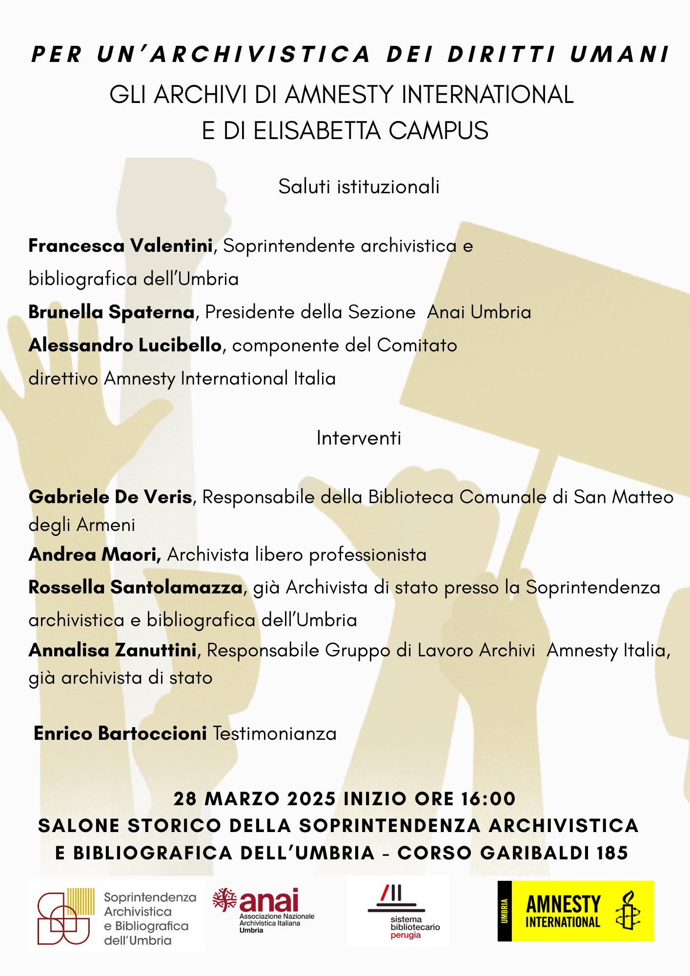 “Per un’archivistica dei diritti umani: gli archivi di Amnesty International Perugia e di Elisabetta Campus”