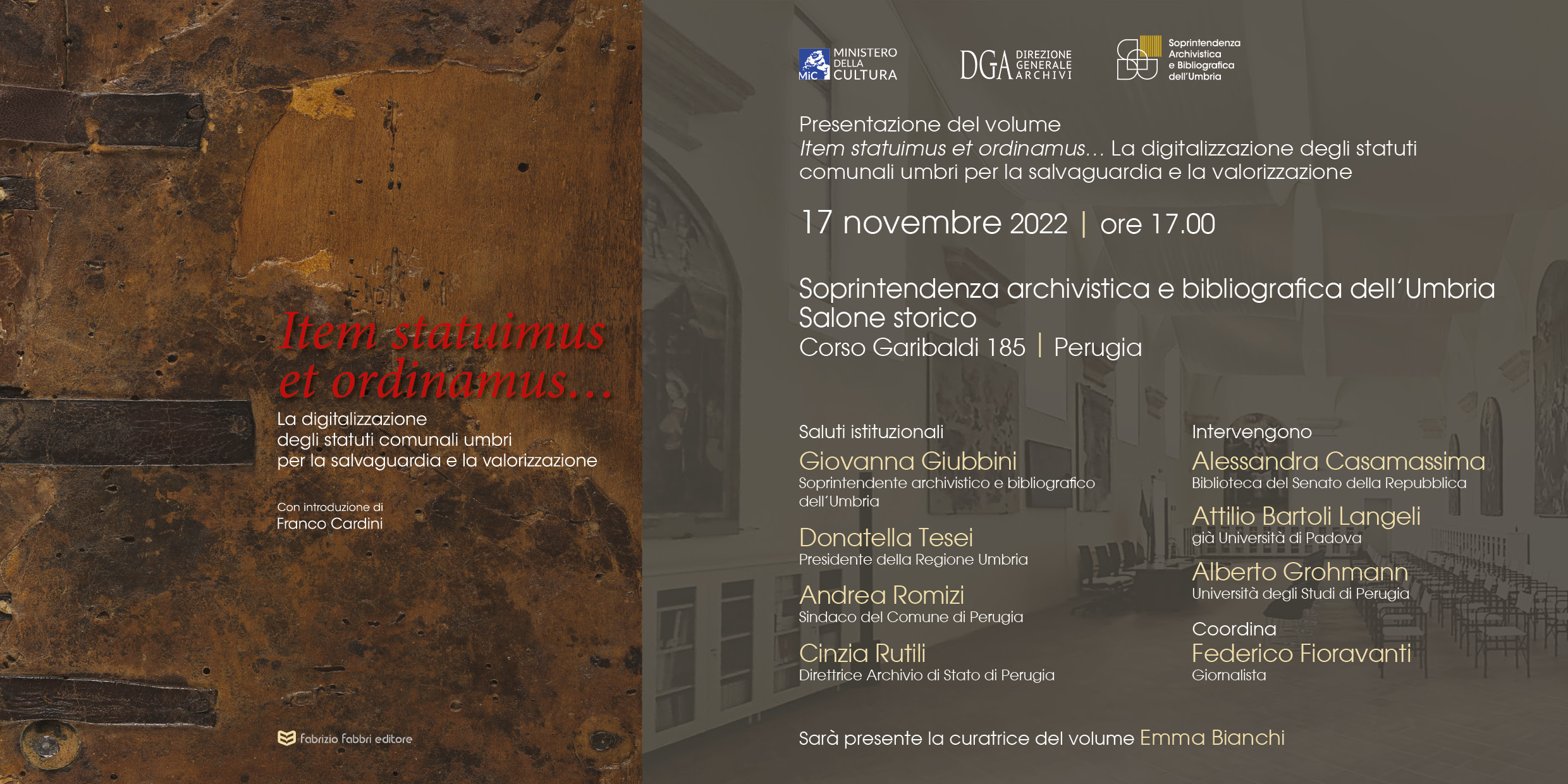 Presentazione volume Item statuimus et ordinamus… La digitalizzazione degli statuti comunali umbri per la salvaguardia e la valorizzazione